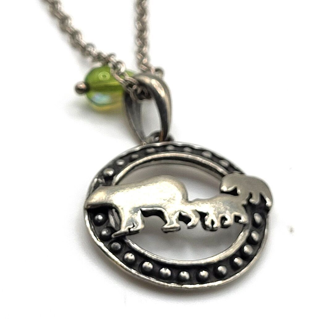 Vintage Native American Silver Moon Bear Pendant Necklace 16in